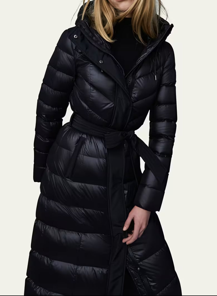 Black long waist padded coat