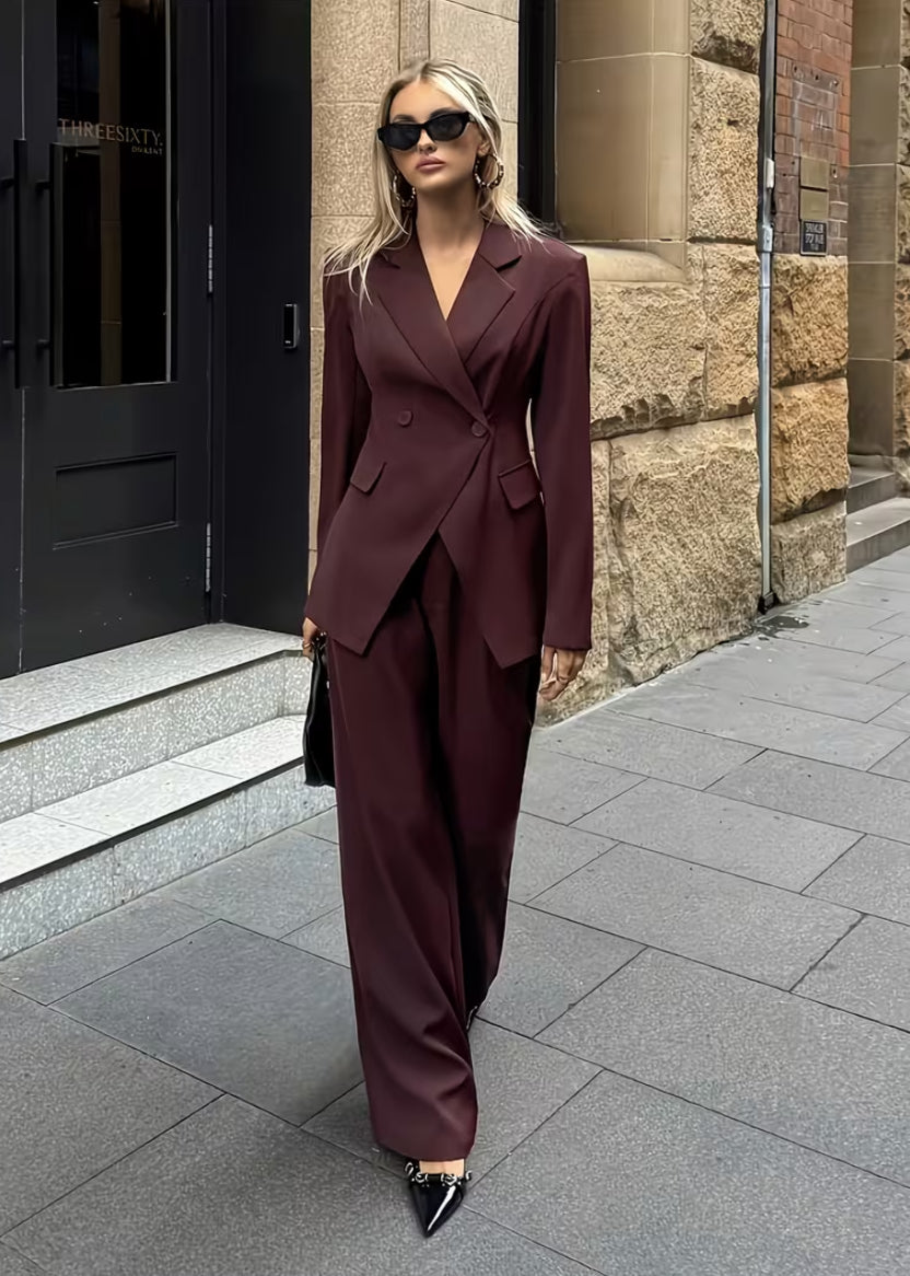 Burgundy elegant Blazer and Pant for woman
