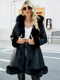 Black long waist padded coat with faux fur