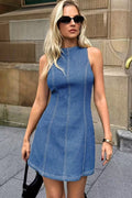 Light Blue Denim Short Dress