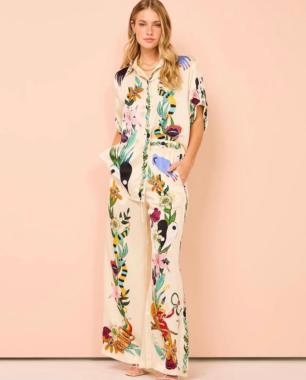 White Printed casual two piece