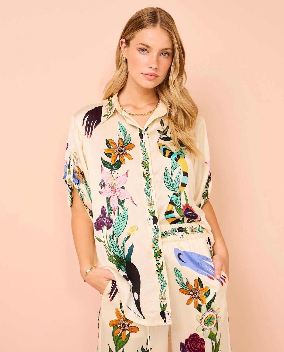 White Printed casual two piece