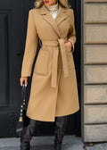 Beige long waist padded coat with faux fur